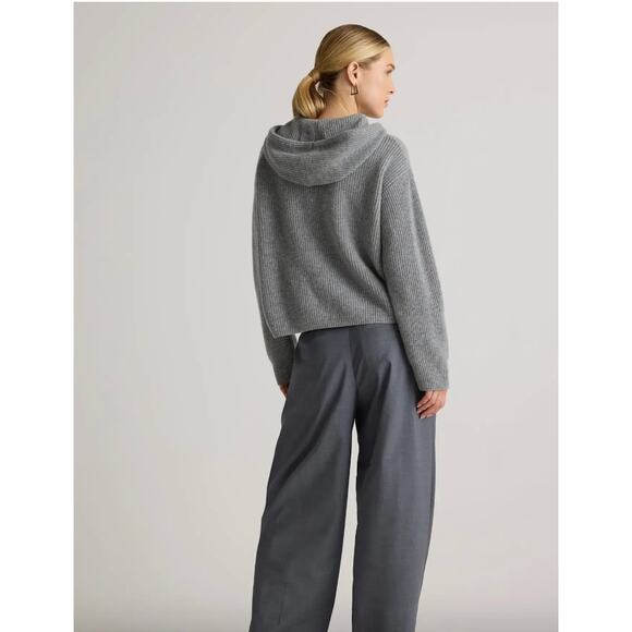 Quince Mongolian Cashmere Fisherman Pullover Hoodie XS Gray - Picture 3 of 8